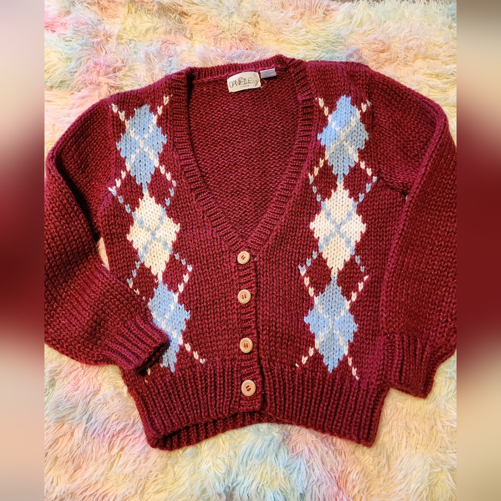 Danielle of California Argyle Knit Cardigan – Button Front, Vintage